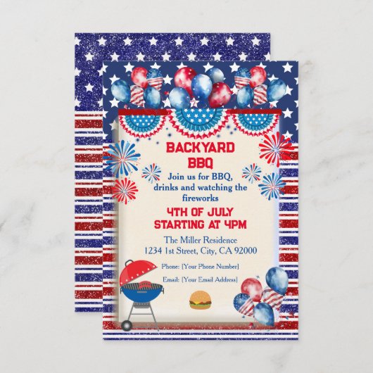 4 juli Onafhankelijkheidsdag Bbq feestontwerp Kaart (Voorkant / Achterkant)