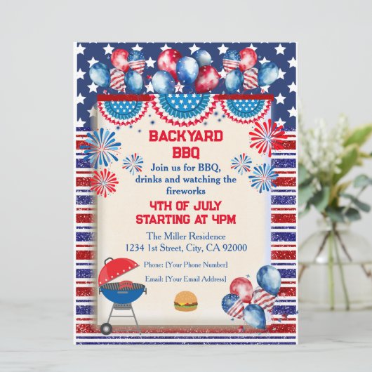 4 juli Onafhankelijkheidsdag Bbq feestontwerp Kaart (Staand voorkant)