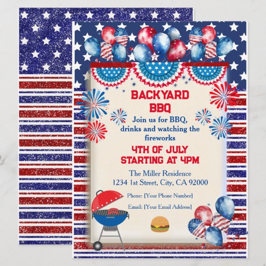 4 juli Onafhankelijkheidsdag Bbq feestontwerp Kaart (Voorkant / Achterkant)