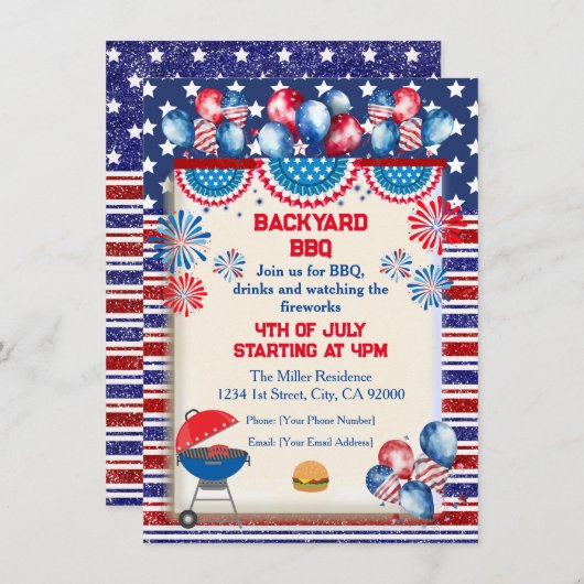 4 juli Onafhankelijkheidsdag Bbq feestontwerp Kaart (Voorkant / Achterkant)