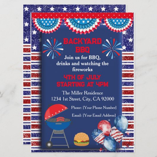 4 juli Onafhankelijkheidsdag Bbq feestontwerp Kaart (Voorkant / Achterkant)