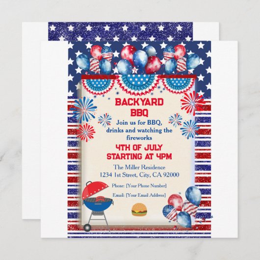 4 juli Onafhankelijkheidsdag Bbq feestontwerp Kaart (Voorkant / Achterkant)