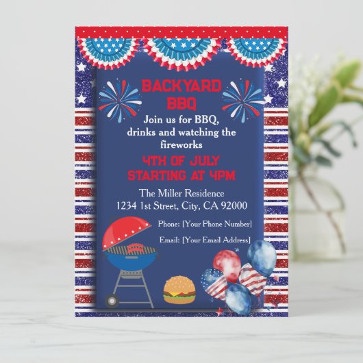 4 juli Onafhankelijkheidsdag Bbq feestontwerp Kaart (Staand voorkant)