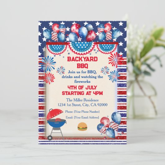 4 juli Onafhankelijkheidsdag Bbq feestontwerp Kaart (Staand voorkant)