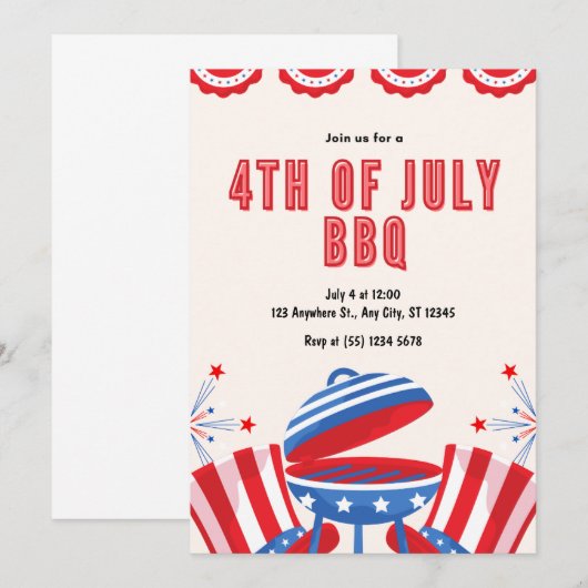 4 juli Onafhankelijkheidsdag BBQ Party Kaart (Voorkant / Achterkant)
