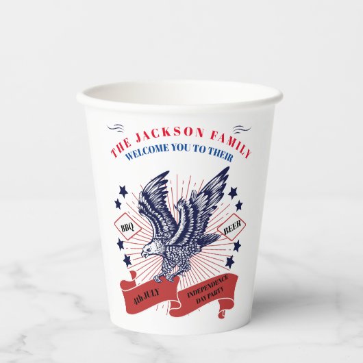 4 juli Onafhankelijkheidsdag. bewerkbare tekst. Papieren Bekers (Voorkant)