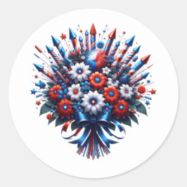 4 juli Onafhankelijkheidsdag Boeket Ronde Sticker