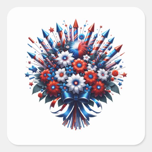 4 juli Onafhankelijkheidsdag Boeket Vierkante Sticker (Voorkant)