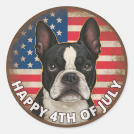 4 juli Onafhankelijkheidsdag Boston Terrier Circle Ronde Sticker