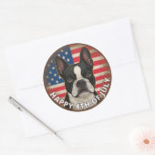 4 juli Onafhankelijkheidsdag Boston Terrier Circle Ronde Sticker (Envelop)