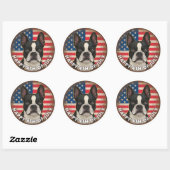 4 juli Onafhankelijkheidsdag Boston Terrier Circle Ronde Sticker (Vel)