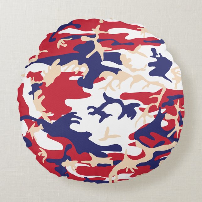 4 juli, Onafhankelijkheidsdag, Camouflage Beige Rond Kussen (Voorkant)