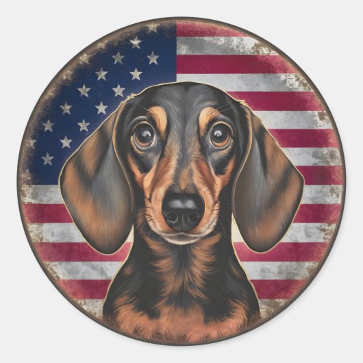 4 juli Onafhankelijkheidsdag Dachshund Circle Ronde Sticker (Voorkant)