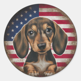 4 juli Onafhankelijkheidsdag Dachshund Circle Ronde Sticker