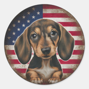 4 juli Onafhankelijkheidsdag Dachshund Circle Ronde Sticker
