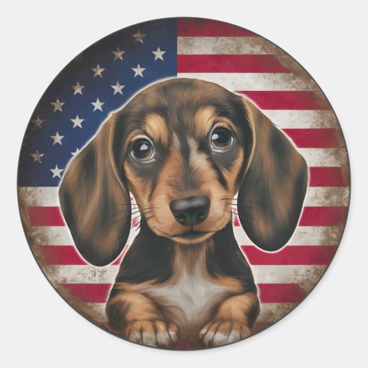 4 juli Onafhankelijkheidsdag Dachshund Circle Ronde Sticker (Voorkant)