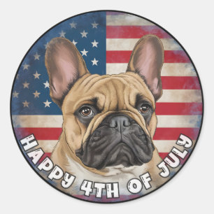 4 juli Onafhankelijkheidsdag Franse Bulldog Circle Ronde Sticker