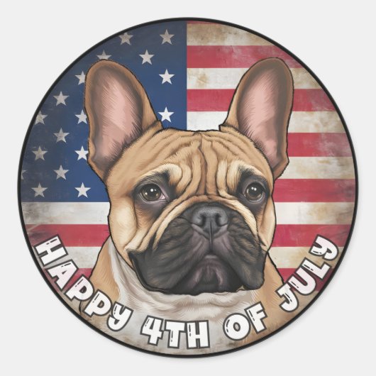 4 juli Onafhankelijkheidsdag Franse Bulldog Circle Ronde Sticker (Voorkant)