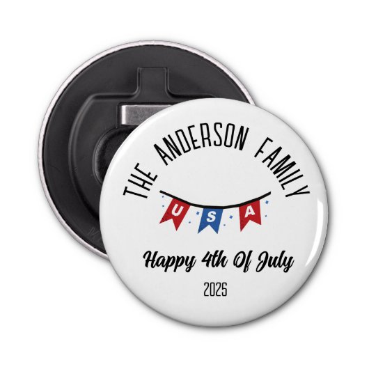 4 juli Onafhankelijkheidsdag Gepersonaliseerde naa Button Flesopener (Voorkant)