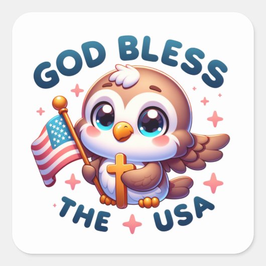 4 juli Onafhankelijkheidsdag God zegene de VS Vierkante Sticker (Voorkant)