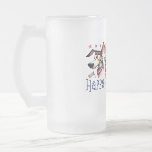 4 juli. Onafhankelijkheidsdag. Grappige honden Matglas Bierpul (Links)