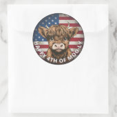 4 juli Onafhankelijkheidsdag Highland Koe Circle Ronde Sticker (Tas)