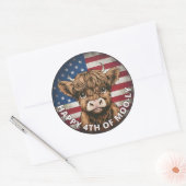 4 juli Onafhankelijkheidsdag Highland Koe Circle Ronde Sticker (Envelop)