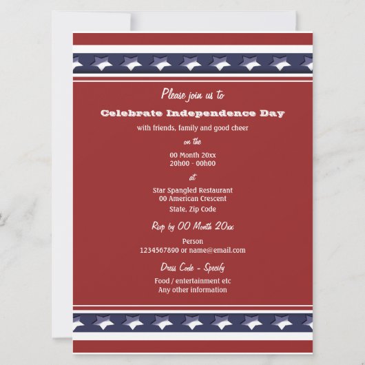 4 juli "Onafhankelijkheidsdag" Kaart (Achterkant)