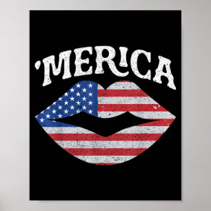 4 juli Onafhankelijkheidsdag MERICA Kus Mond USA Poster