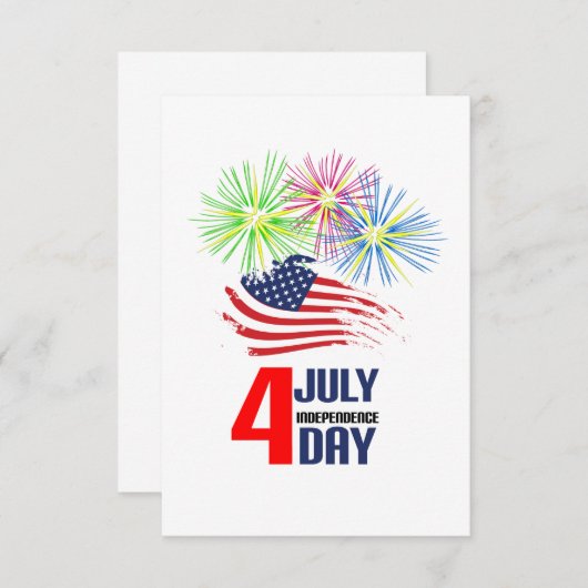 4 juli - Onafhankelijkheidsdag met vlag en vuurwer Informatiekaartje (Voorkant / Achterkant)