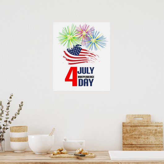 4 juli - Onafhankelijkheidsdag met vlag en vuurwer Poster (Keuken)