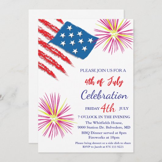 4 juli Onafhankelijkheidsdag Party Rood Wit Blauw Kaart (Voorkant / Achterkant)