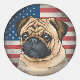 4 juli Onafhankelijkheidsdag Patriottische Pug Sti Ronde Sticker
