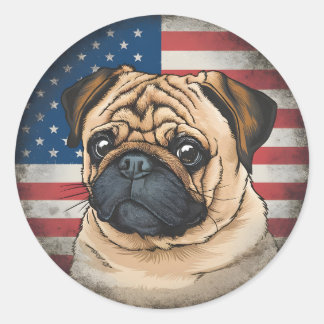 4 juli Onafhankelijkheidsdag Patriottische Pug Sti Ronde Sticker