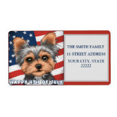4 juli Onafhankelijkheidsdag Patriottische Yorkie Etiket (Voorkant)