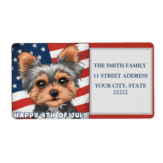 4 juli Onafhankelijkheidsdag Patriottische Yorkie Etiket (Voorkant)