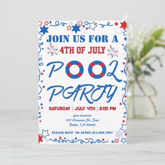 4 juli Onafhankelijkheidsdag Pool Party Kaart (Staand voorkant)