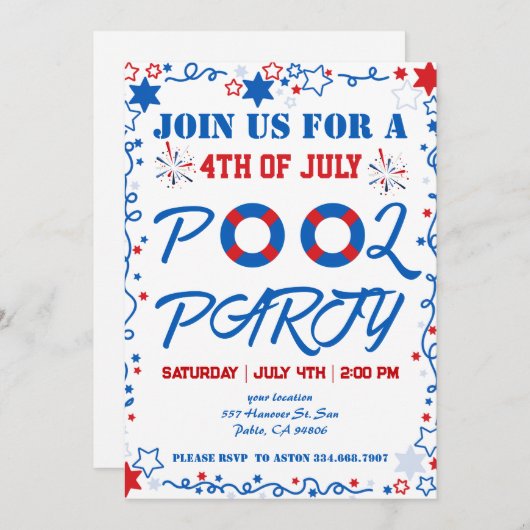 4 juli Onafhankelijkheidsdag Pool Party Kaart (Voorkant / Achterkant)