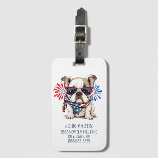 4 juli Onafhankelijkheidsdag Rode Blauwe Bulldog Bagagelabel (Voorkant (verticaal))