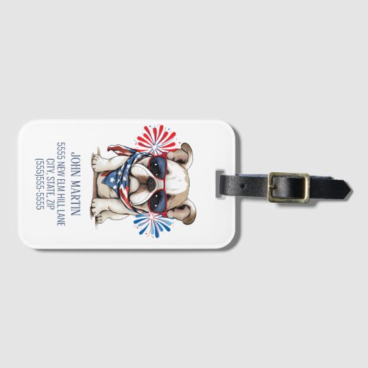 4 juli Onafhankelijkheidsdag Rode Blauwe Bulldog Bagagelabel (Voorkant (horizontaal))