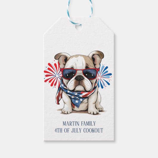 4 juli Onafhankelijkheidsdag Rode Blauwe Bulldog Cadeaulabel (Voorkant)