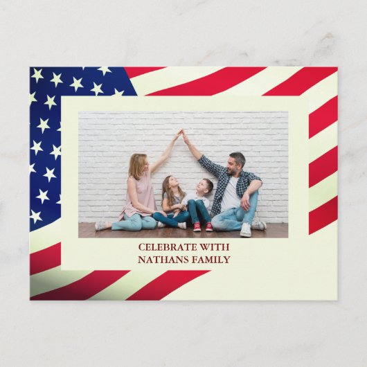 4 juli Onafhankelijkheidsdag Rood Wit Blauw Foto Feestdagenkaart (Voorkant)