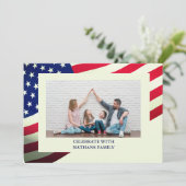 4 juli Onafhankelijkheidsdag Rood Wit Blauw Foto Feestdagenkaart (Staand voorkant)