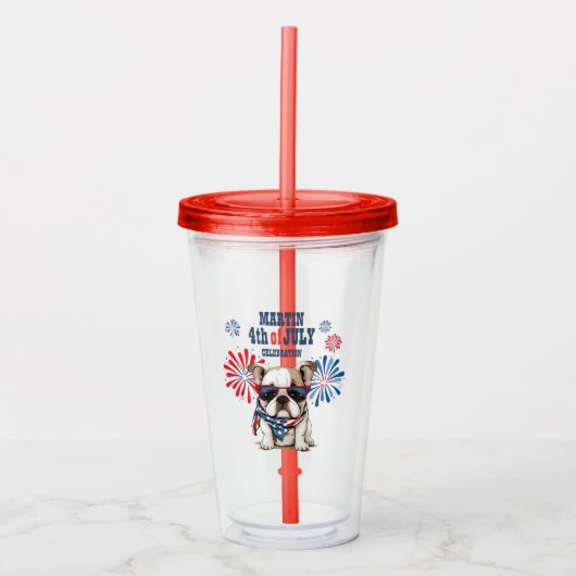 4 juli Onafhankelijkheidsdag Rood Wit Blauwe Bulld Acryl Drinkbeker (Voorkant)
