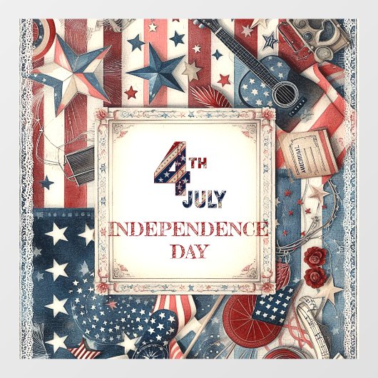 4 juli Onafhankelijkheidsdag Shabby Chic Star Stri Raamsticker (Vel)