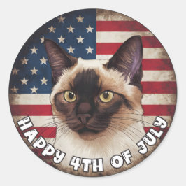 4 juli Onafhankelijkheidsdag Siamese Kat Cirkel Ronde Sticker