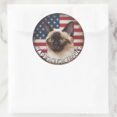 4 juli Onafhankelijkheidsdag Siamese Kat Cirkel Ronde Sticker (Tas)
