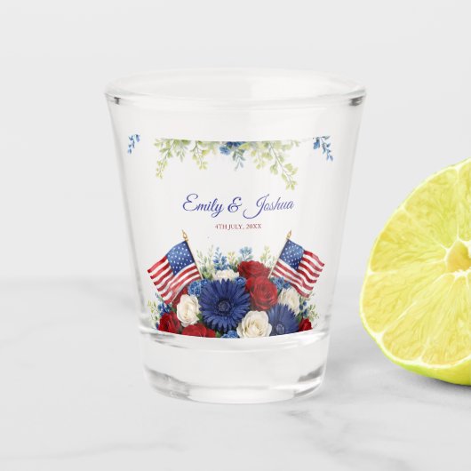 4 juli Onafhankelijkheidsdag Trouwdag Shot Glas (Voorkant)