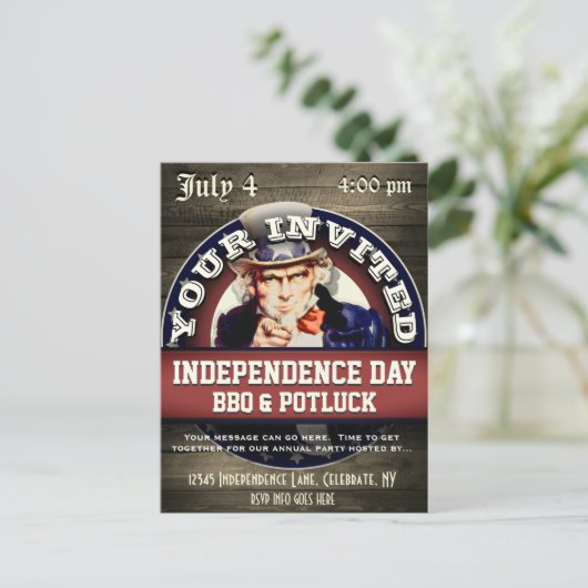 4 juli Onafhankelijkheidsdag Uitnodiging Briefkaart (Staand voorkant)