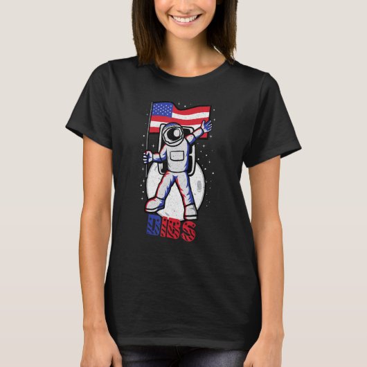 4 juli Onafhankelijkheidsdag VS Vlag Astronaut Dib T-shirt (Voorkant)